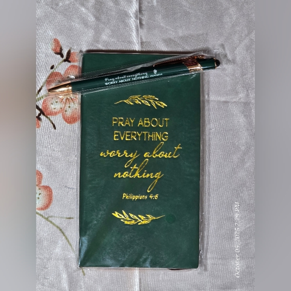 Green Notebook with Gold Accents and stylus Pen nip